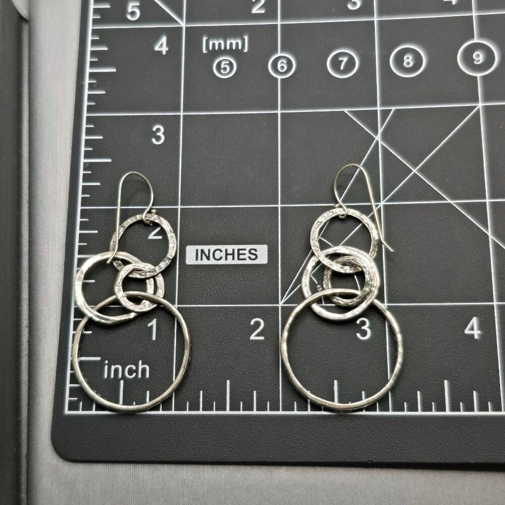 Sterling Silver 925 Multi-Circle Dangle Earrings 2.25" Signed PZ 8.25g Israel - Picture 4 of 5